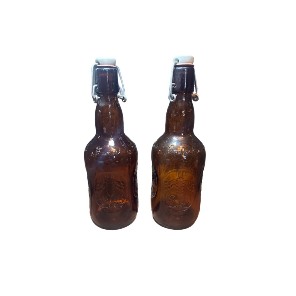 Vintage Brown Grolsch Bottles with Porcelain Swing Top SET OF 2 (9.25")